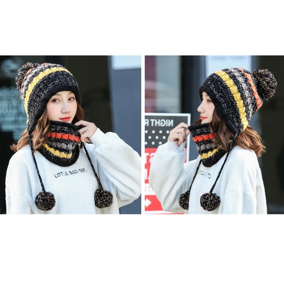 Colorful Knit Pom Pom Hat with Neck Gaiter - Picture 3 of 8